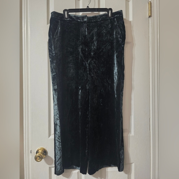 Boden Wide Leg Crushed Velvet Trousers, Dark Green, High Rise, Size 12, EUC! - Picture 2 of 12